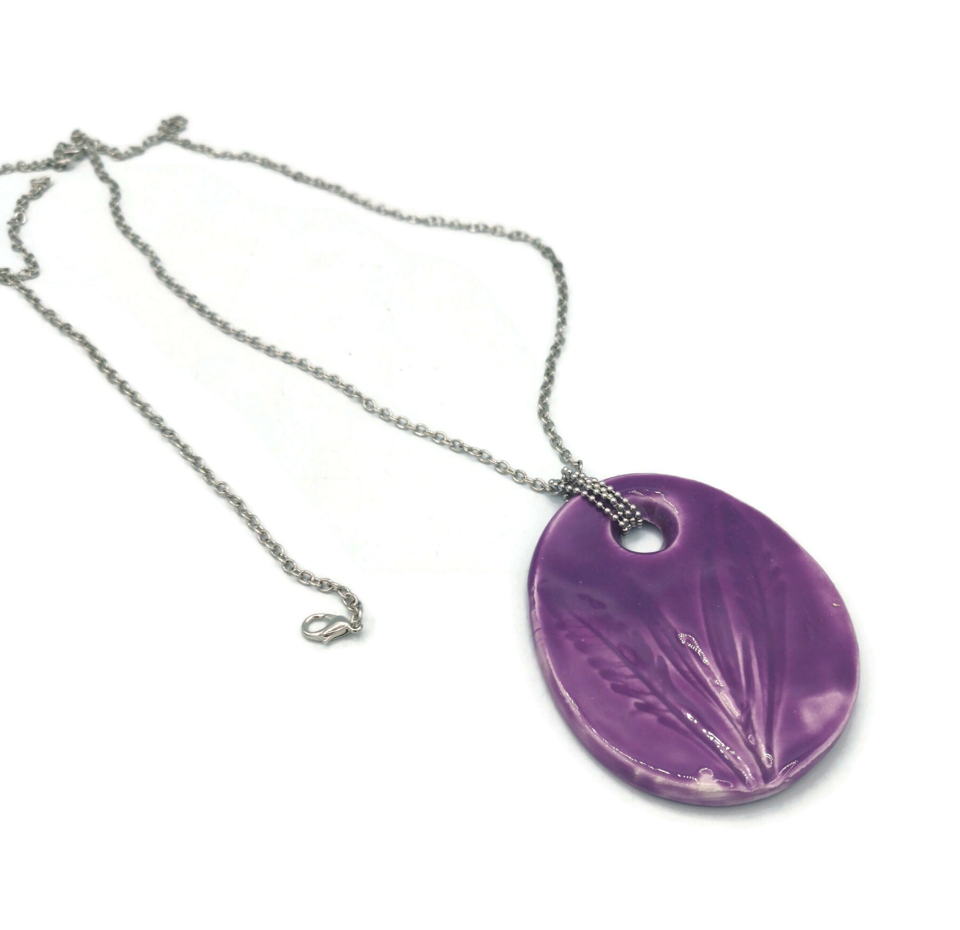 Large Pendant Necklace For Women, Statement Necklace, Mom Birthday Gift From Daughter, Lilac Necklace, Best Gifts For Her, Plant Lover Gift - Ceramica Ana Rafael