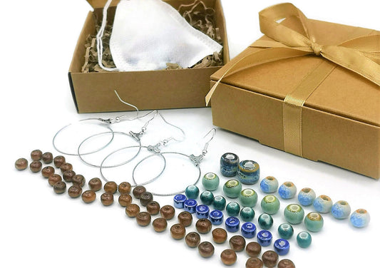 72Pcs DIY Craft Kit Beaded Dangle Earring Making Kit No Tools Needed, Unique Handmade Ceramic Jewelry Making Kit, Birthday Teenage Girl Gift - Ceramica Ana Rafael