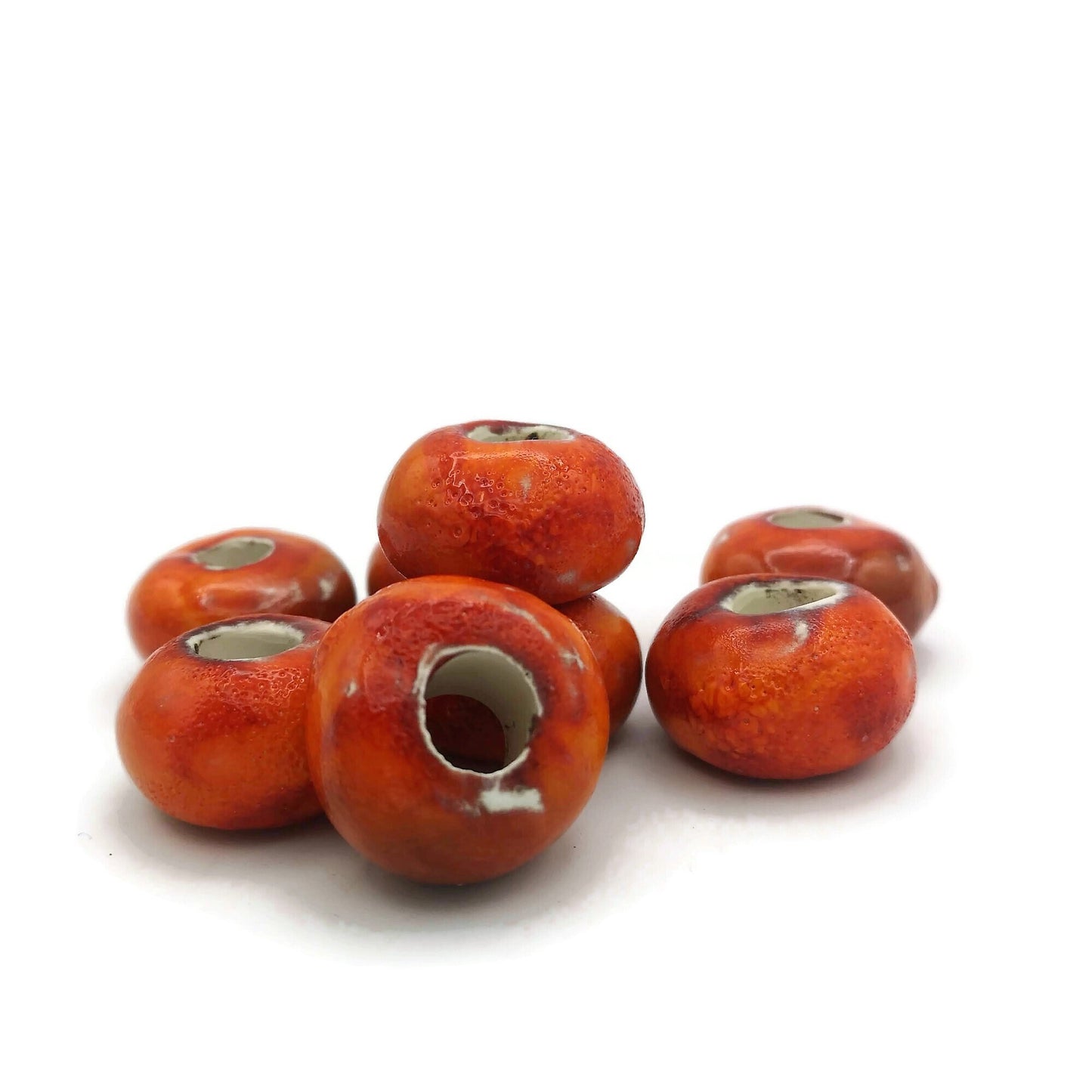 8Pc Large Hole Beads, Handmade Ceramic Macrame Beads Extra Large 40mm Diameter - Ceramica Ana Rafael