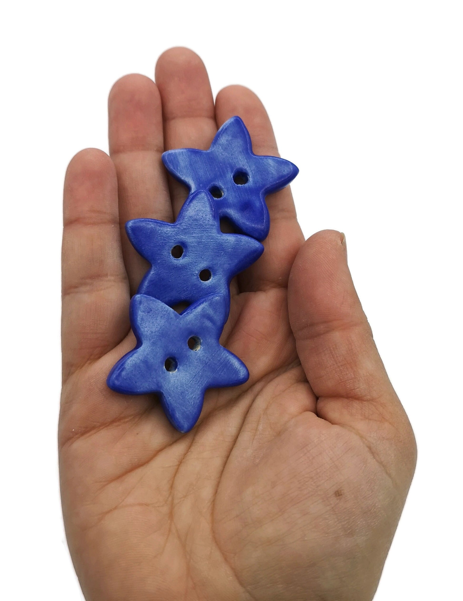 Ceramic Star Sewing Buttons Set of 3 Star Shaped Blue Buttons, Sewing Supplies And Notions - Ceramica Ana Rafael