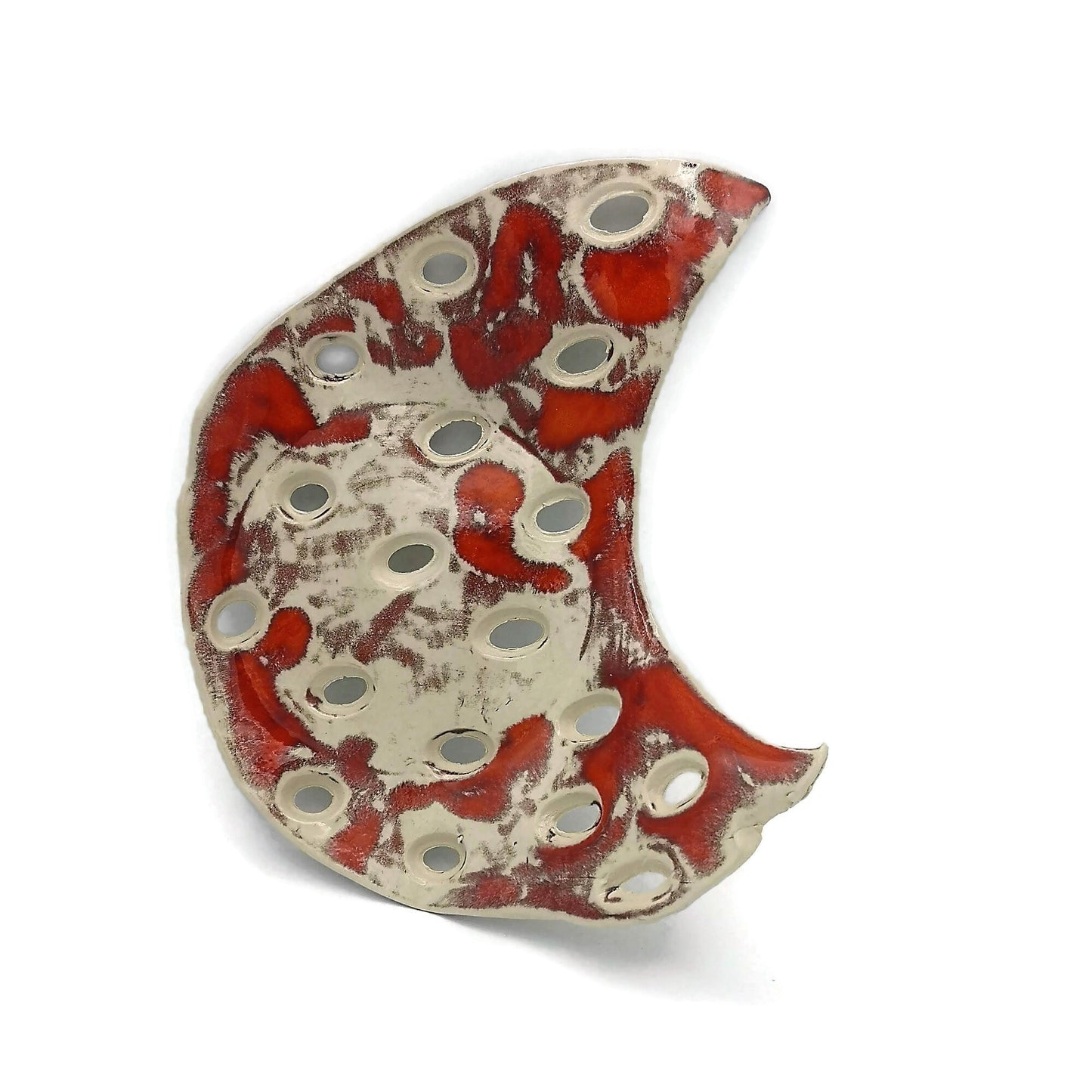 Handmade Ceramic Moon Soap Dish For Bathroom, Artisan Stoneware Lava Soap Holder With Drain, Zero Waste Decorative Accessories - Ceramica Ana Rafael