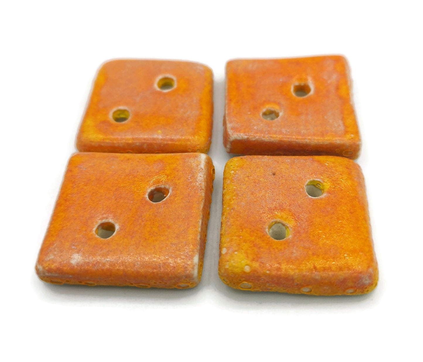 4Pc 30mm Extra Large Buttons, Orange Buttons Square, Handmade Ceramic Craft Sewing Buttons, Fancy Clay Coat Buttons 2 Holes Flatback - Ceramica Ana Rafael