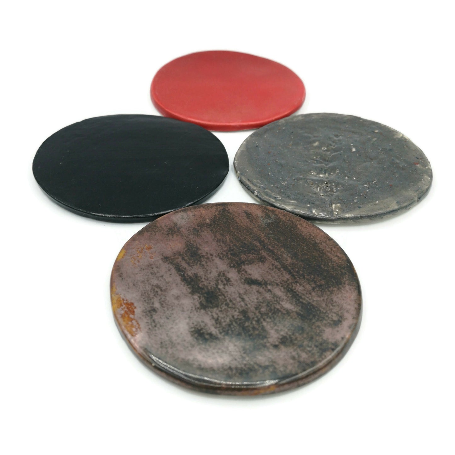 4Pc Assorted Handmade Round Cramic Coaster Tiles With Cork Back To Protect Your Office Desk, Colorful Mosaic Drink Coasters - Ceramica Ana Rafael