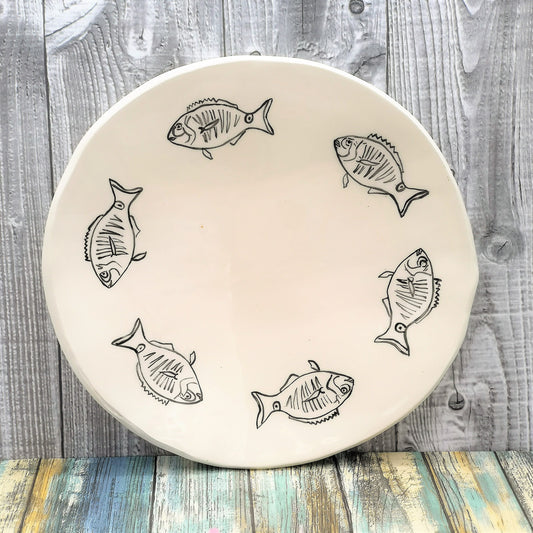 Black And White Handmade Ceramic Plate for Wall Decor, Decorative Fish Pottery, Portuguese Housewarming Gift First Home, Dining Room Decor - Ceramica Ana Rafael