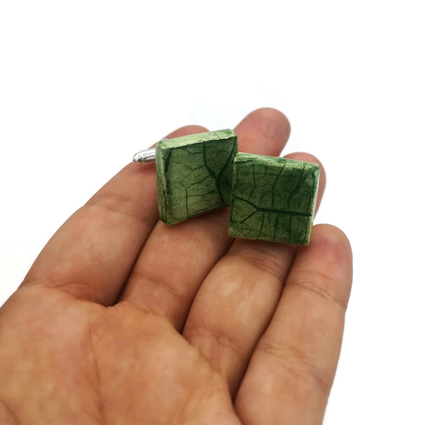 Handmade Ceramic Cufflinks For Dad, Plant Lovers Gift, 9th anniversary gift for boyfriend, Unique Style Everyday Porcelain Cufflinks - Ceramica Ana Rafael