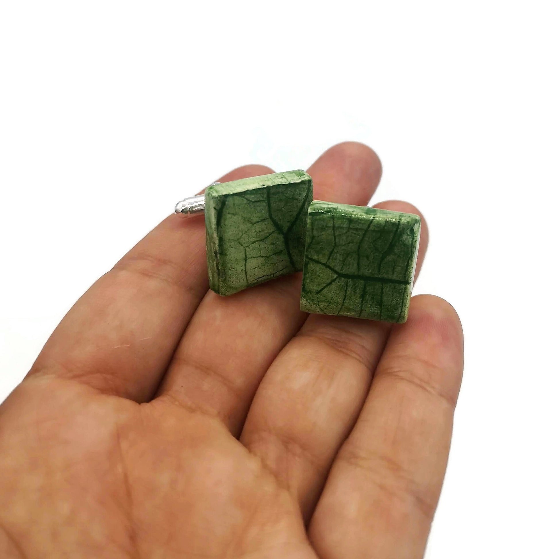 Handmade Ceramic Cufflinks For Dad, Plant Lovers Gift, 9th anniversary gift for boyfriend, Unique Style Everyday Porcelain Cufflinks - Ceramica Ana Rafael