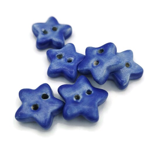 6 Pcs Handmade Ceramic Coat Buttons, Orange or Blue Cute Star Buttons 15mm, Sewing Supplies And Notions Ready to Ship, Custom Buttons - Ceramica Ana Rafael