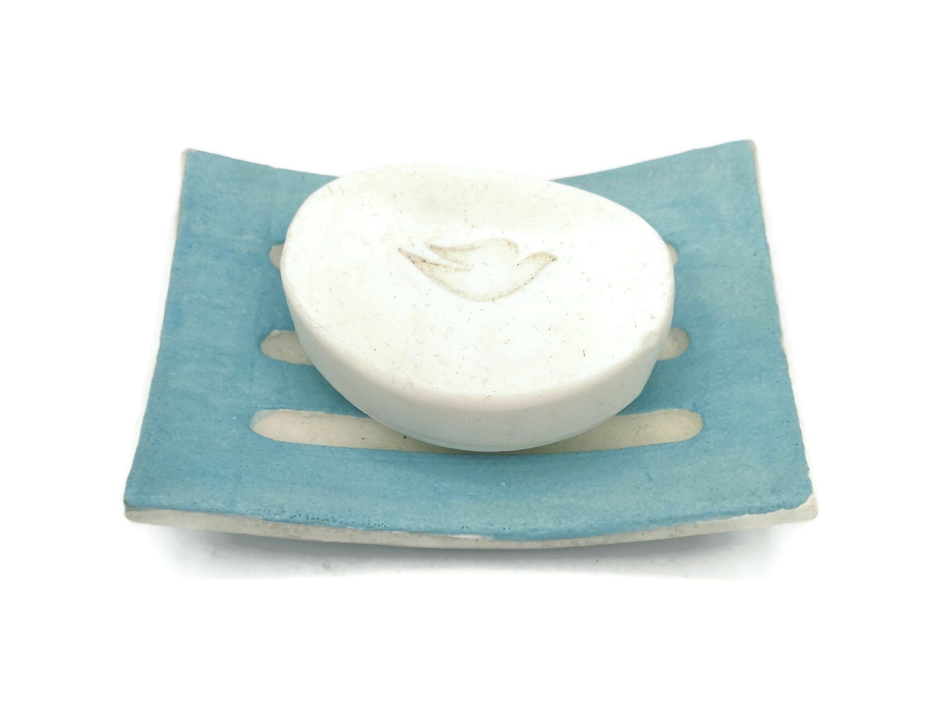 5 Inche Handmade Ceramic Turquoise Blue Rectangle Draining Soap Dish For Bathroom Decor, Soap Bar Holder Dispenser With Drain, Soap Saver - Ceramica Ana Rafael