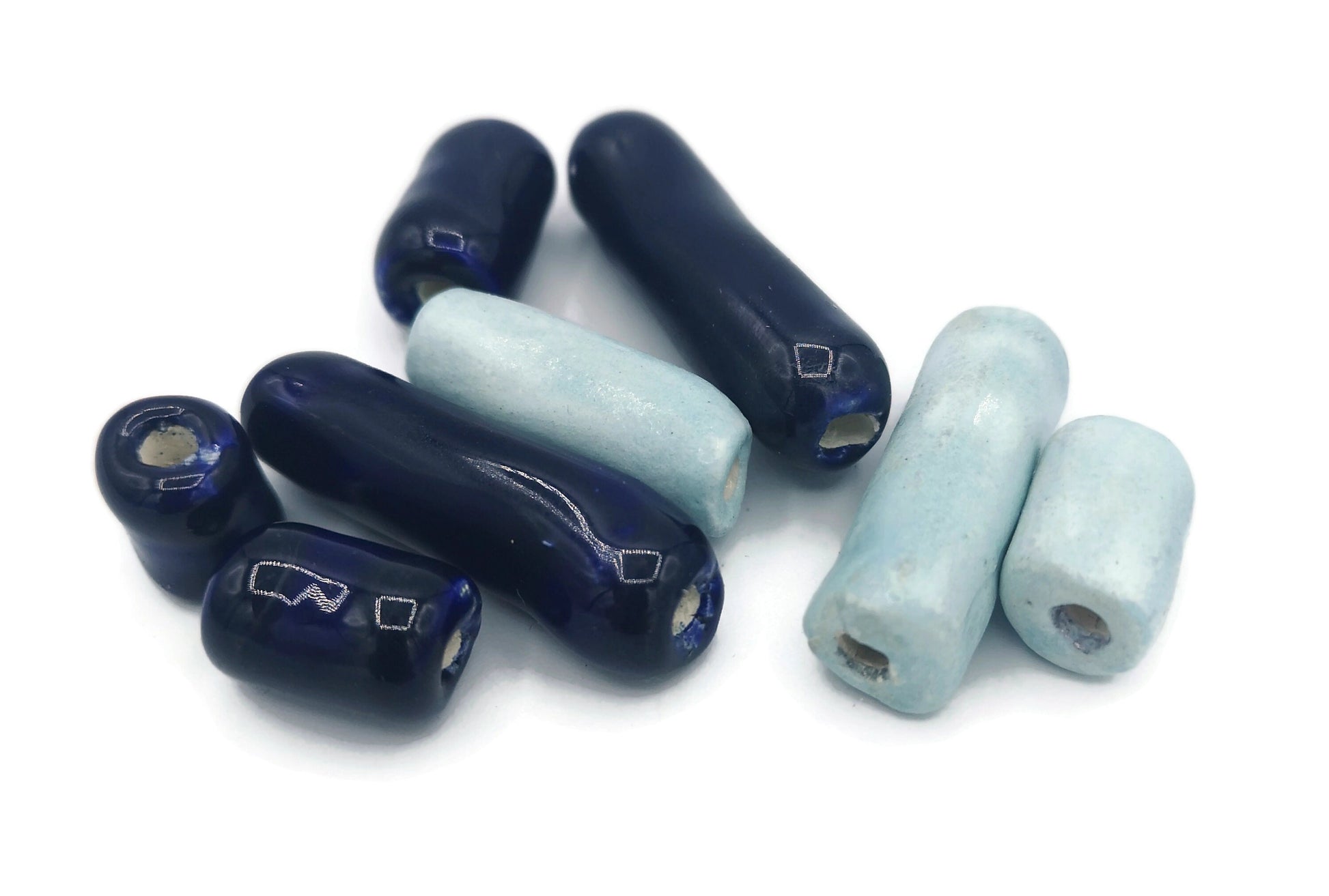 LONG TUBE BEADS For Jewelry Making, Set of 8 Assorted Clay Spacer Beads For Jewelry Making, Unique Ceramic Beads - Ceramica Ana Rafael