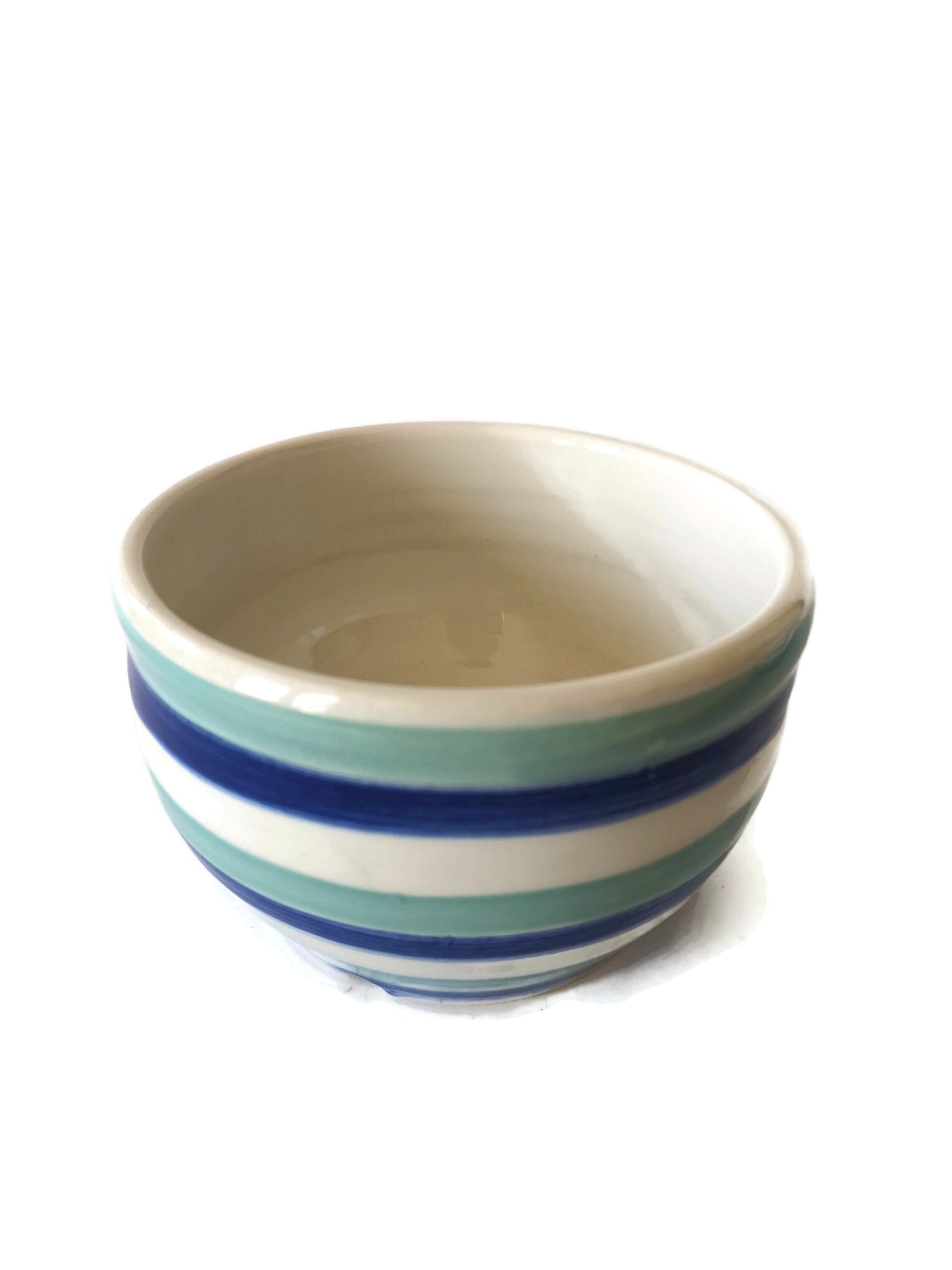Hand Painted Turquoise Blue Striped Bowl, housewarming gift first home for her, Mom Birthday Gifts From Daughter, Best Sellers Pasta Bowls - Ceramica Ana Rafael