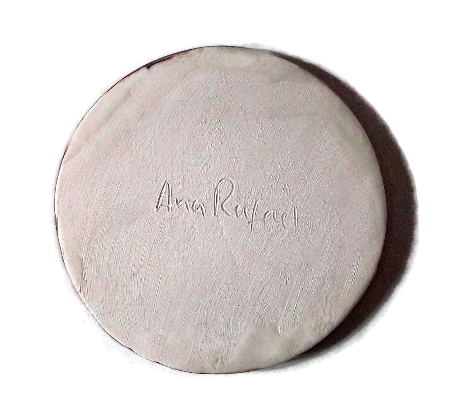 1Pc Handmade Ceramic Round Coaster Tile, Office Desk Acessories For Women With Floral Motif, Botanical Coaster, Housewarming Gift First Home