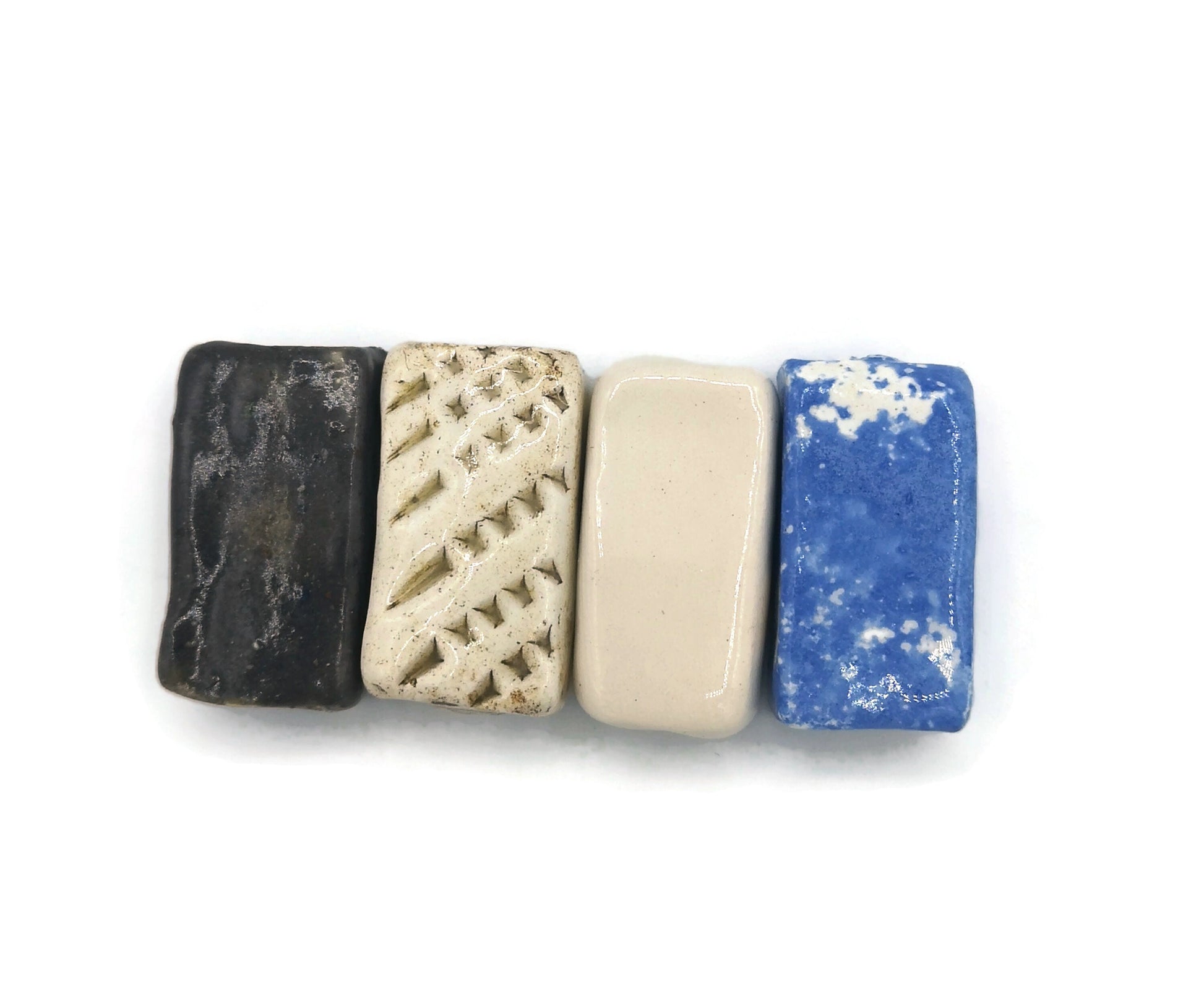 LARGE RECTANGULAR BEADS, Mixed Set of 4 Ceramic Beads For Jewelry Making, Rectangle Tile Beads 2mm Hole Clay Beads For Macrame - Ceramica Ana Rafael