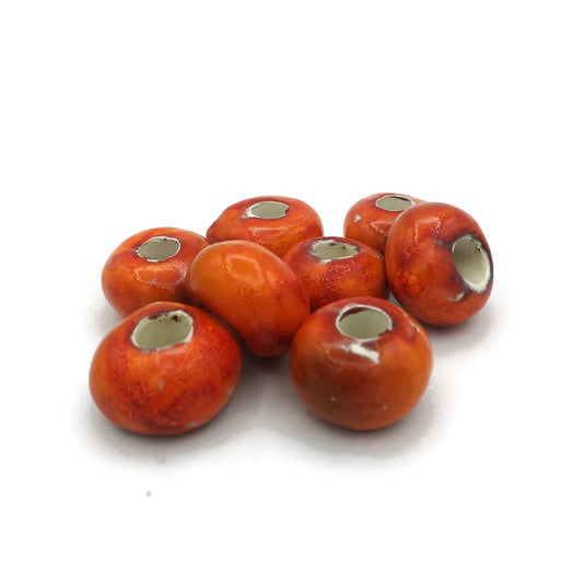 8Pc Large Hole Beads, Handmade Ceramic Macrame Beads Extra Large 40mm Diameter - Ceramica Ana Rafael
