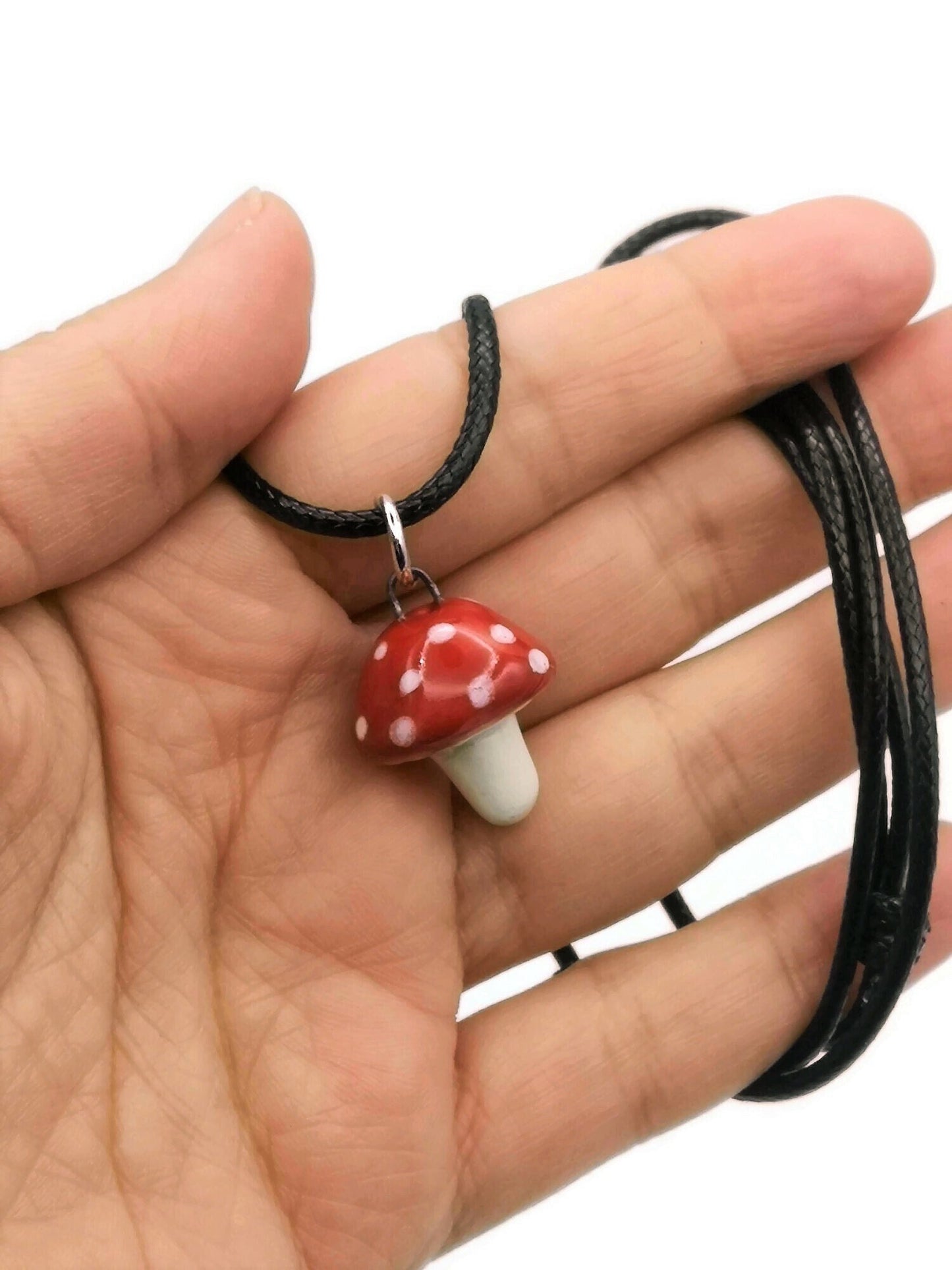 Handmade Ceramic Red Mushroom Necklace Pendant For Women, Dainty Cottagecore Necklace For Her Artisan Jewelry Birthday Gift Idea W/ Gift Box - Ceramica Ana Rafael