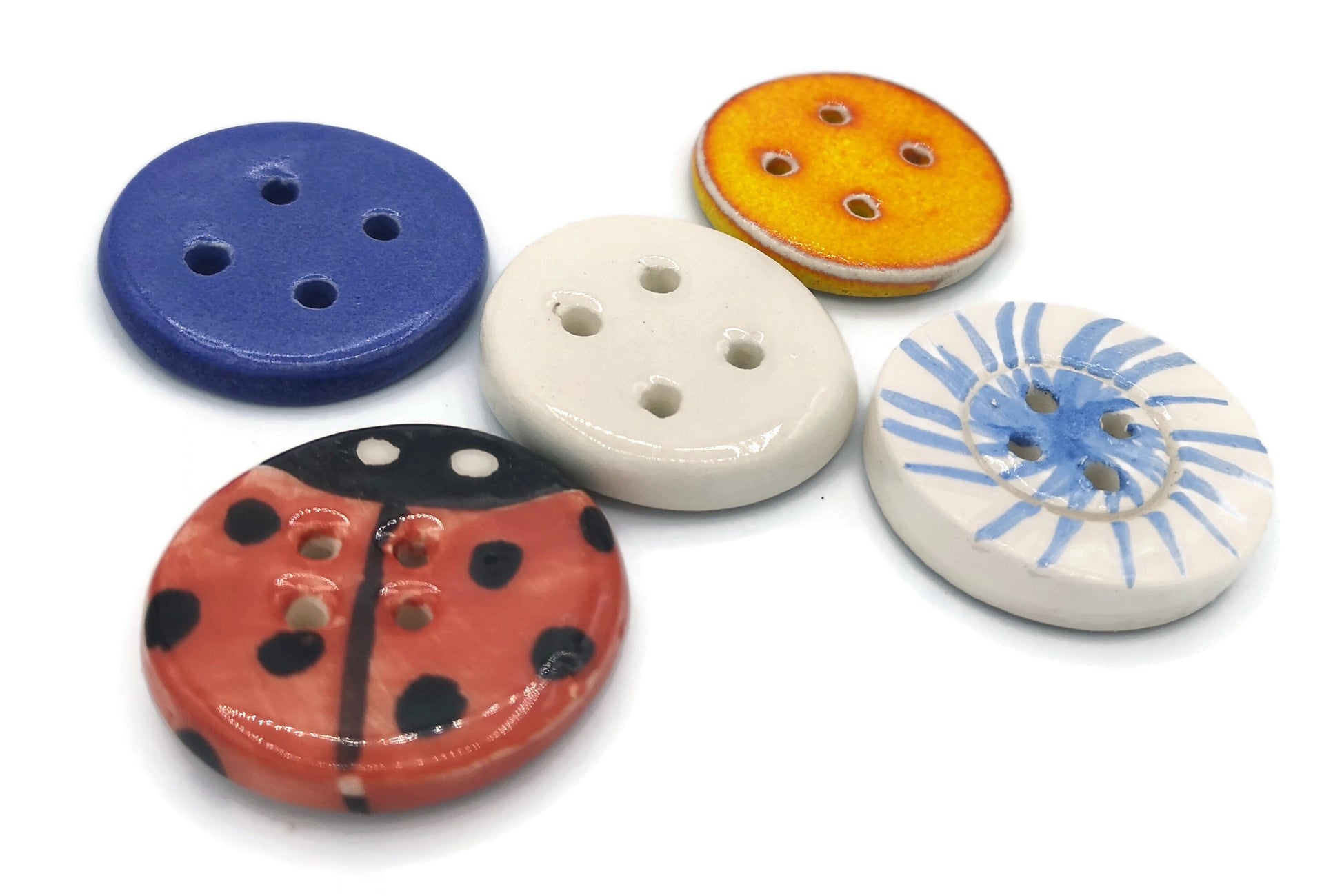 Sewing Buttons, Set Of 5 40mm Novelty Buttons For Crafts, Custom Buttons, Handmade Ceramics Sewing Notions - Ceramica Ana Rafael
