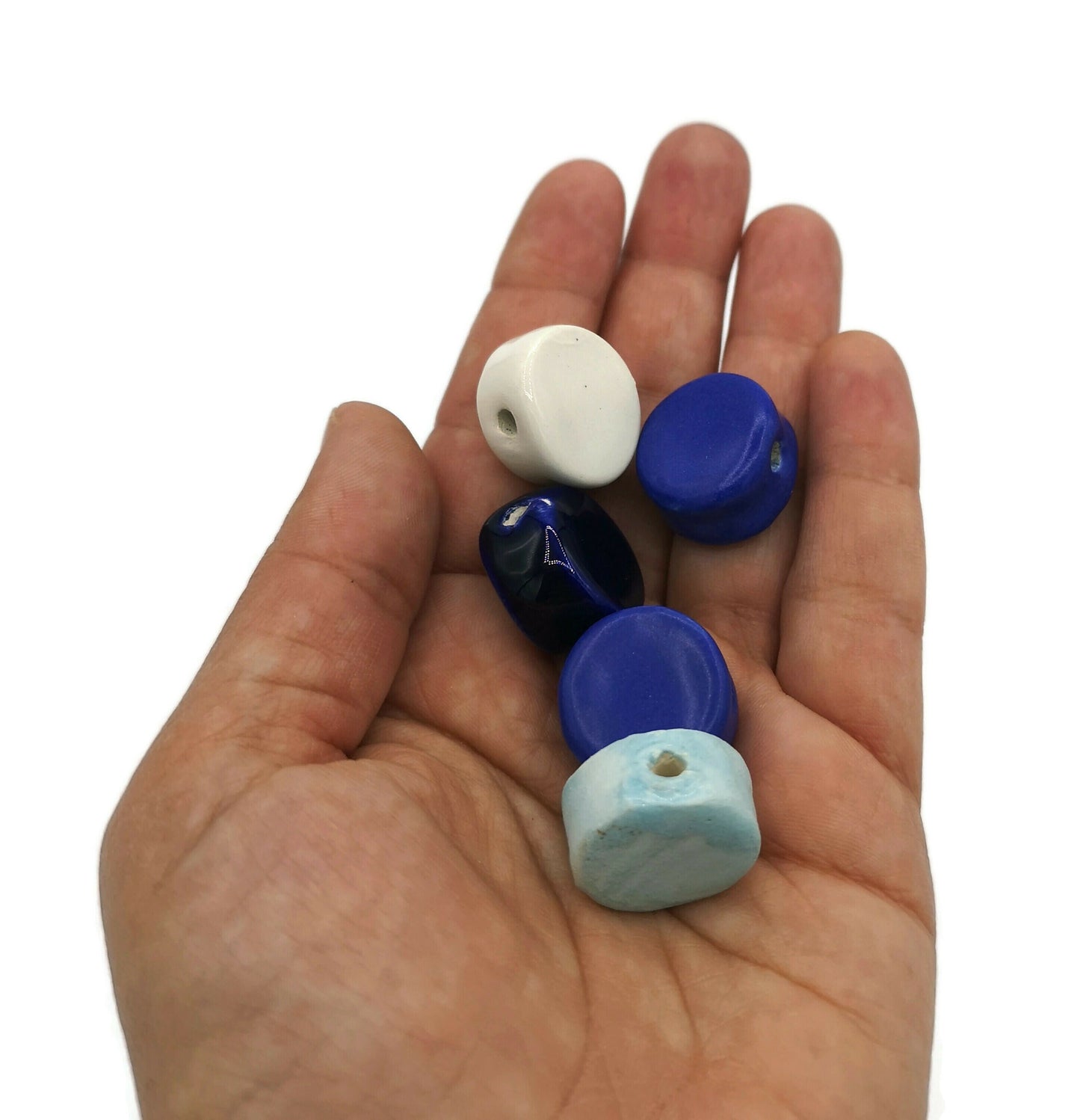 5Pcs Large Ceramic Beads, Royal Blue 20mm Coin Beads for Handmade Jewelry Making, Assorted Clay Components - Ceramica Ana Rafael
