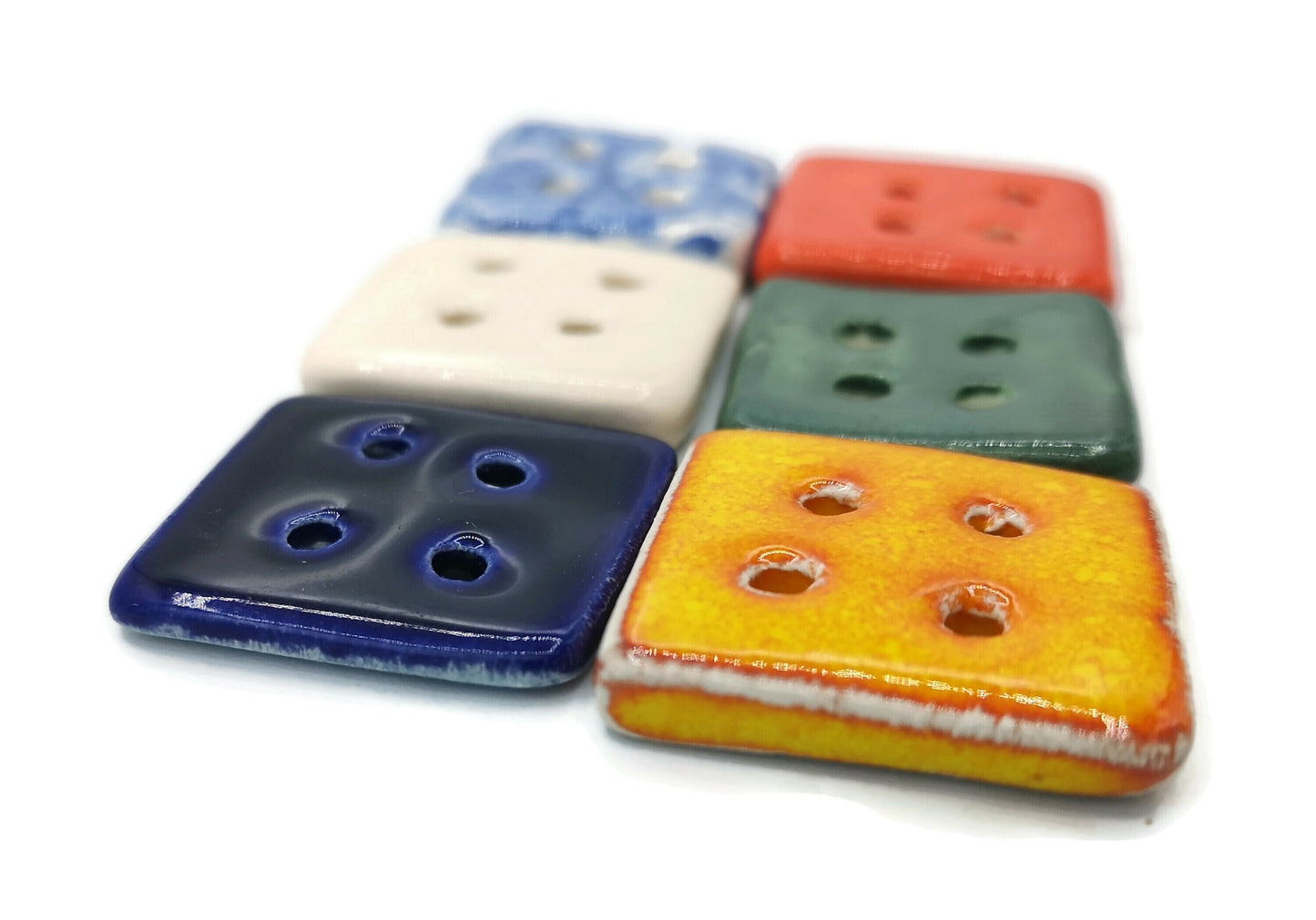 6Pc 30mm Handmade Ceramic Extra Large Sewing Buttons, Novelty Buttons For Crafts, Unusual Square Colourful Buttons For Coat Or Jacket - Ceramica Ana Rafael