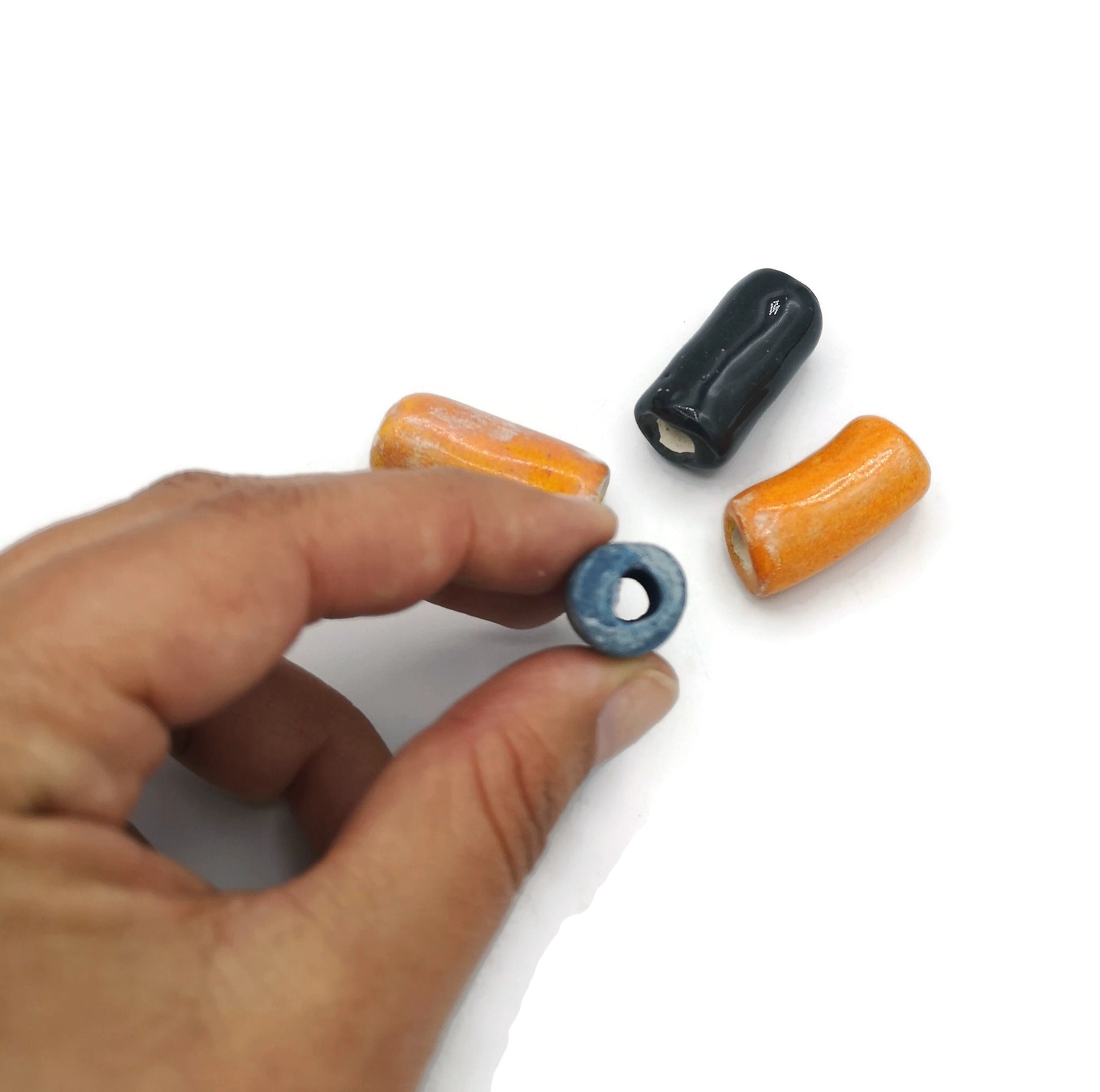 LONG TUBE BEADS, Ceramic Tube Beads Large Hole Beads For Macrame, Assorted Set Of 4 Pieces - Ceramica Ana Rafael