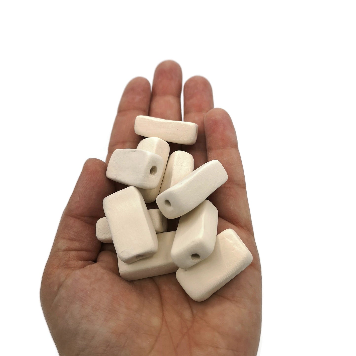 Handmade Ceramic Macrame Bisque Beads Large, Unique Rectangle Beads Ready To Paint, Best Sellers Clay Beads, Artisan Jewelry Making Beads - Ceramica Ana Rafael