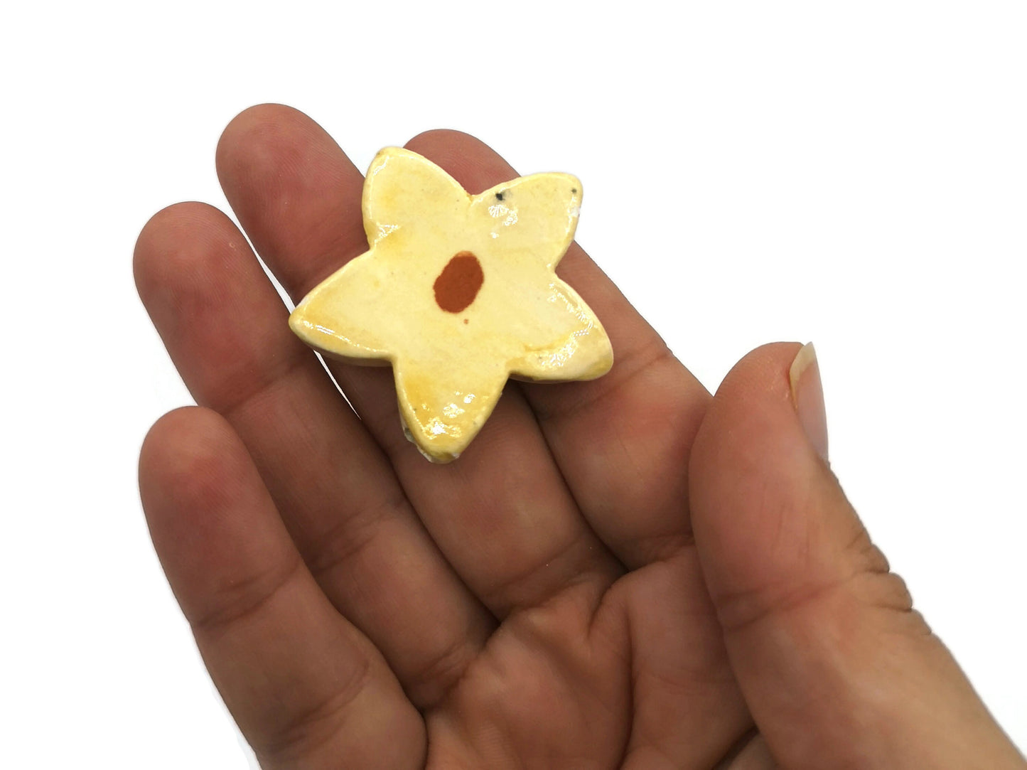 STAR CERAMIC BEADS, Mixed Set Of 4 Decorative Jewelry Making Beads Large Macrame Beads Colorful Flower Shaped - Ceramica Ana Rafael