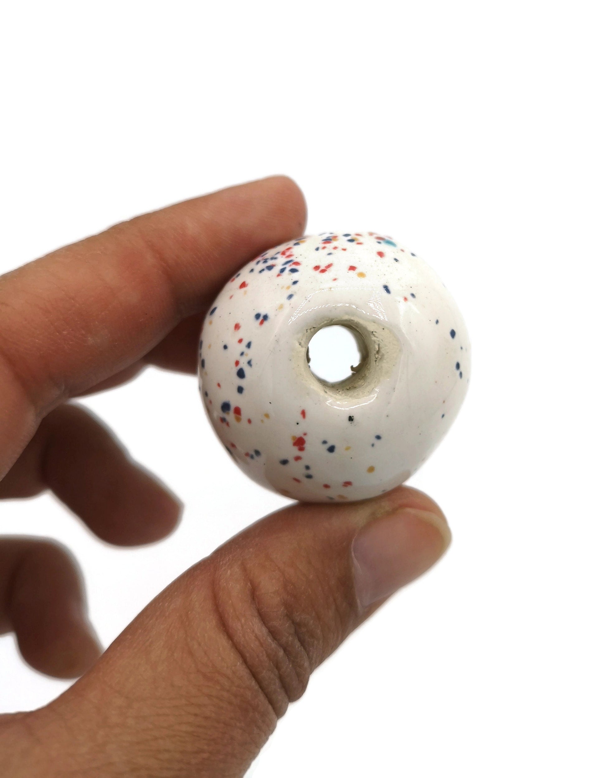 confetti beads for jewelry making supplies, large hole ceramic beads for macrame, unique bubblegum beads - Ceramica Ana Rafael