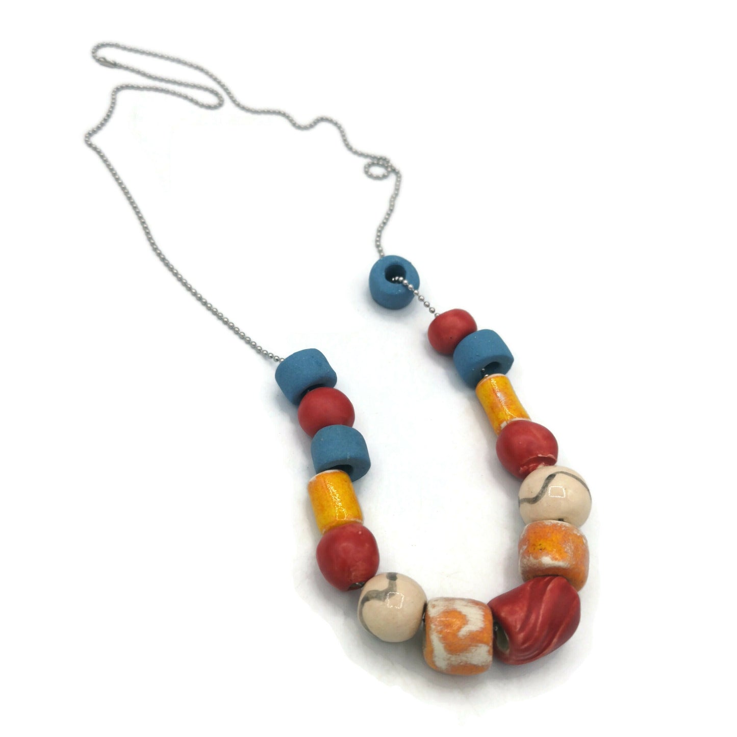 Chunky Statement Beaded Necklace Long, Hippie Necklace Colorful Mom Birthday Gift From Daughter, Aesthetic Clay Necklace - Ceramica Ana Rafael