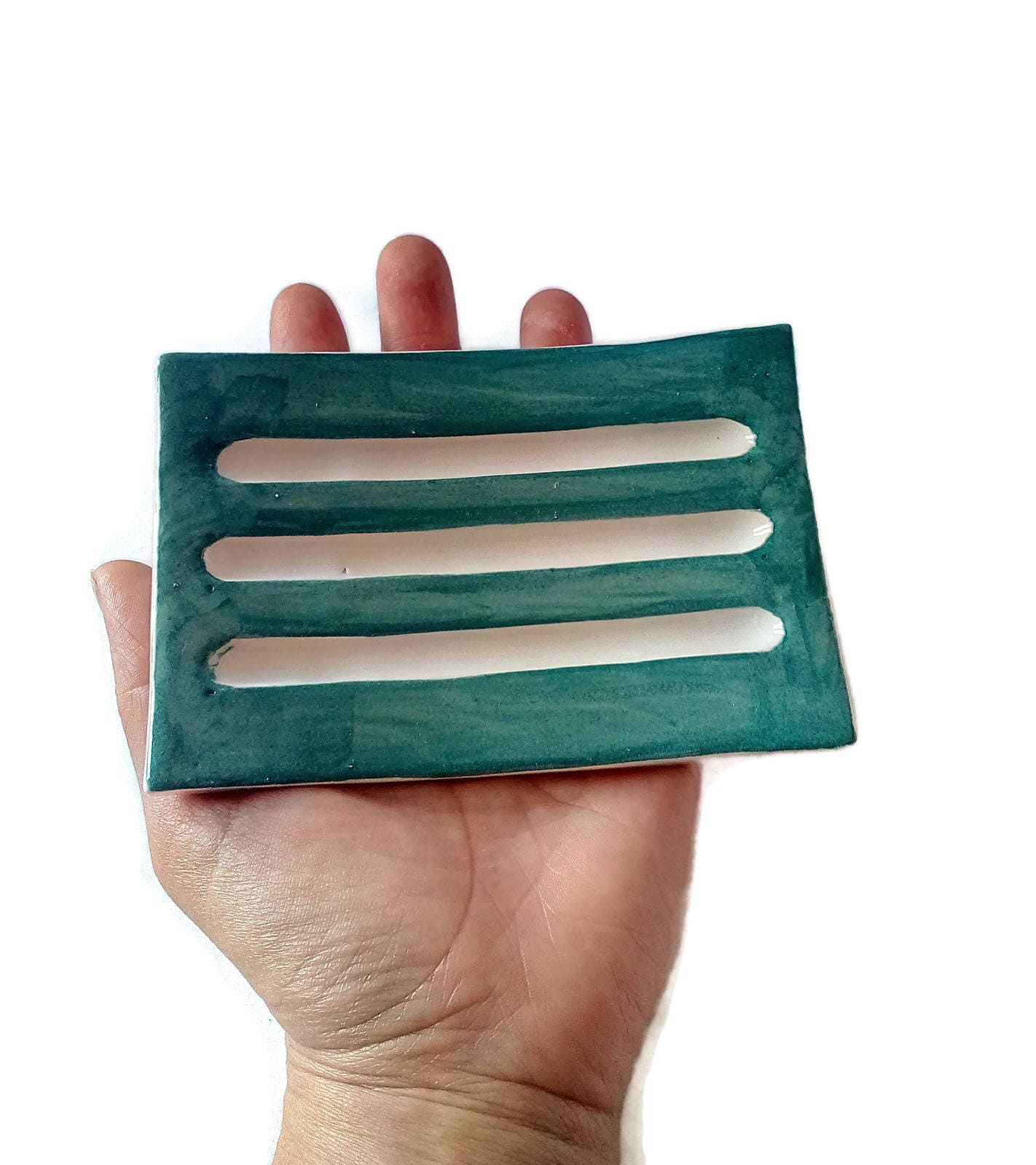 CLAY SOAP DISH with drain, rectangular soap dish for shower, self draining sponge holder, sustainable gift for her, shampoo bar holder - Ceramica Ana Rafael