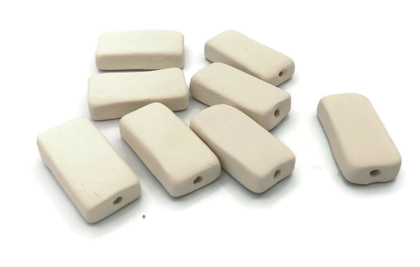 Handmade Ceramic Macrame Bisque Beads Large, Unique Rectangle Beads Ready To Paint, Best Sellers Clay Beads, Artisan Jewelry Making Beads - Ceramica Ana Rafael