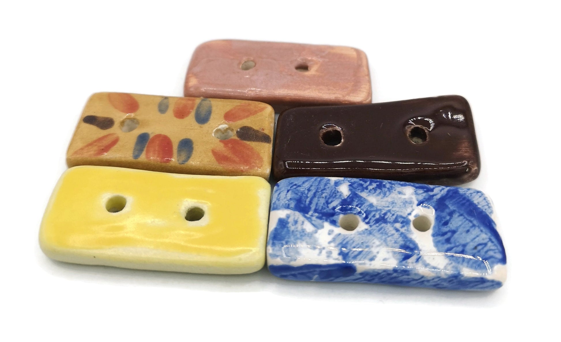 5Pc 40mm Assorted Large Rectangular Sewing Buttons For Crafts, Novelty Sewing Supplies And Notions, Handmade Ceramic Coat Buttons - Ceramica Ana Rafael