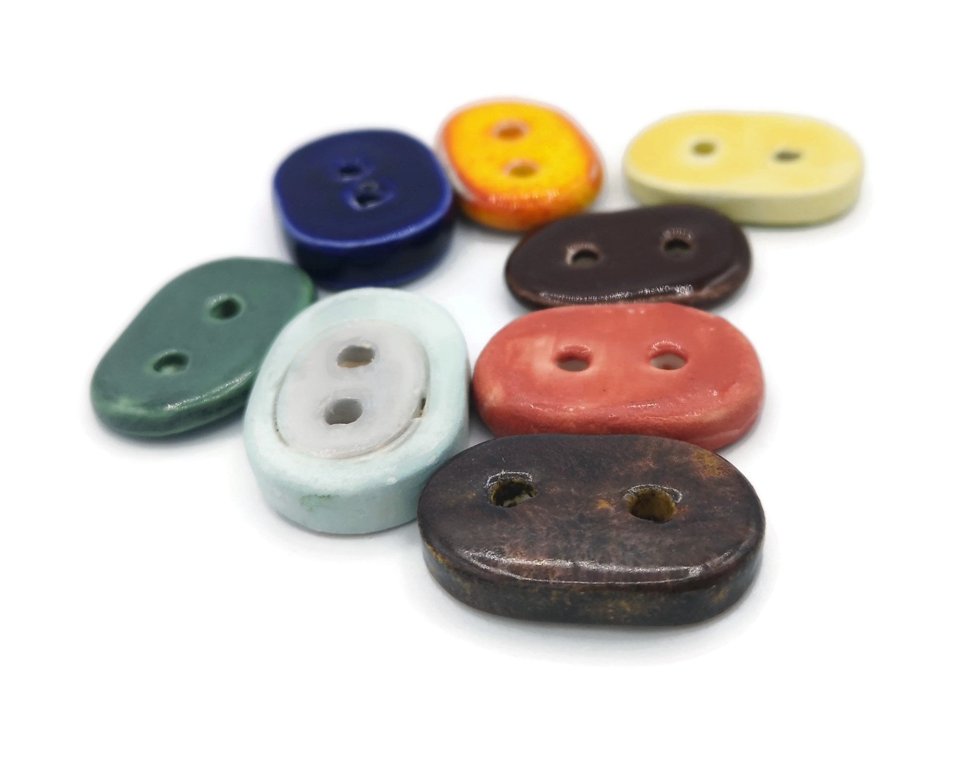 8Pc 25mm Large Oval Handmade Ceramic Sewing Buttons For Crafts, Unique Assorted Buttons, Big Cute Button Lot, Best Jewelry Making Buttons - Ceramica Ana Rafael