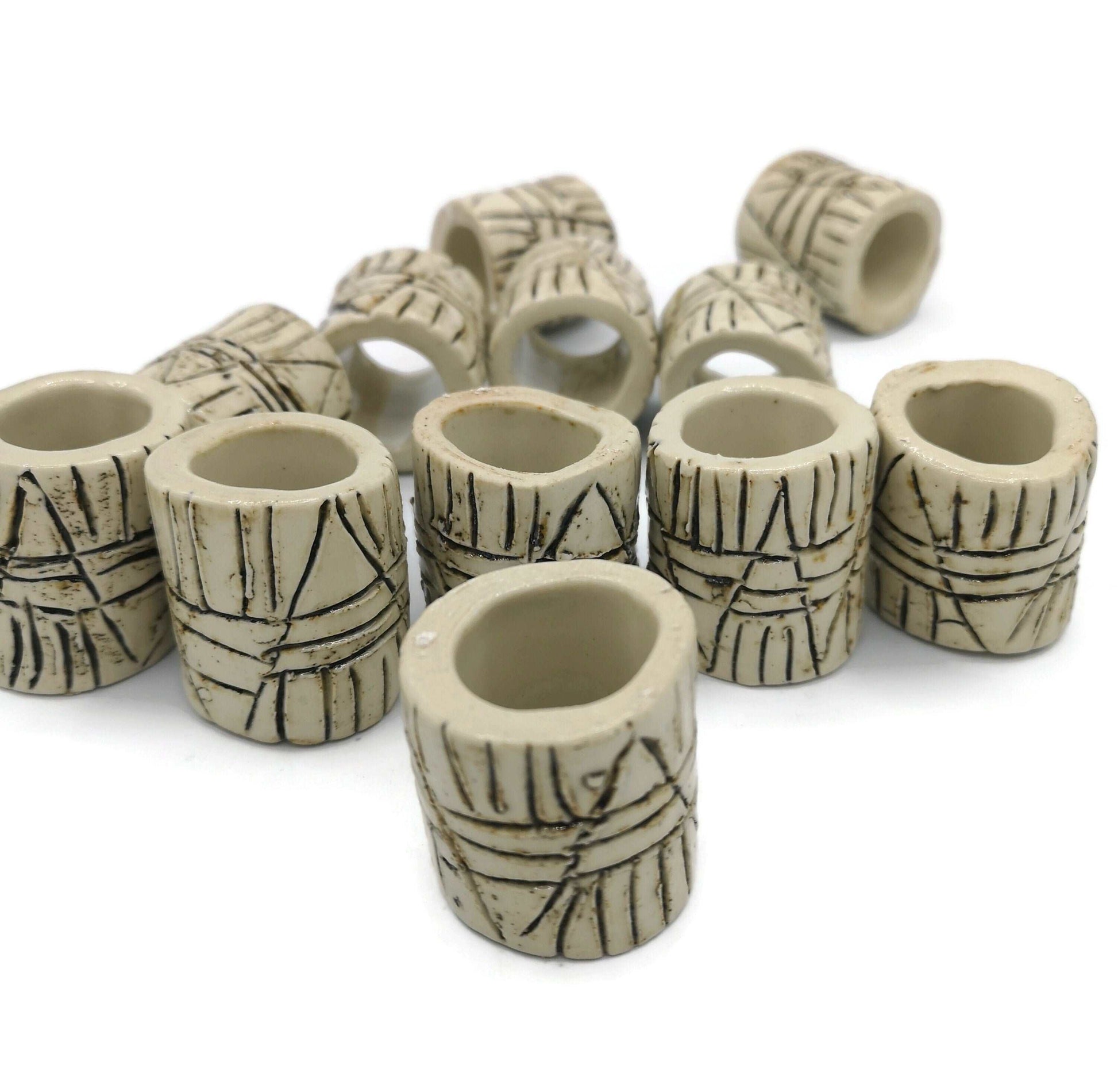 1Pc Macrame Beads Large Hole, Handmade Ceramic Tube Beads, Rustic Dread Beads for Men, Best Sellers Oversized Beads Trending Now