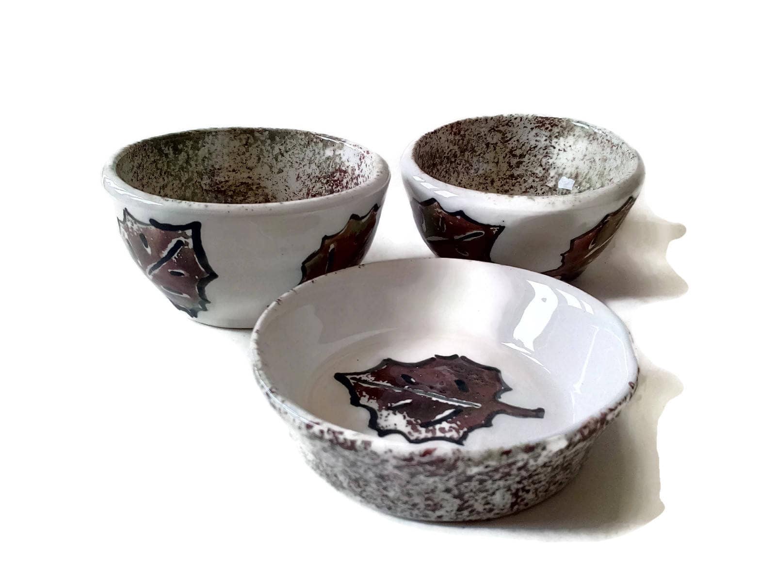 3Pc Handmade Ceramic Bowl Set With Hand Painted Leaves, Pottery Autumn Home Decor, Unique Gifts For Bakers, Mom Birthday gift From Daughter - Ceramica Ana Rafael