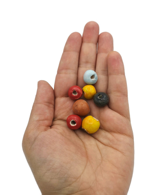 MIXED BEADS, DECORATIVE Beads, Set of 7 Handmade Ceramic Beads For Jewelry Making Or Crafts, Unique Macrame Clay Round Bubblegum Beads - Ceramica Ana Rafael
