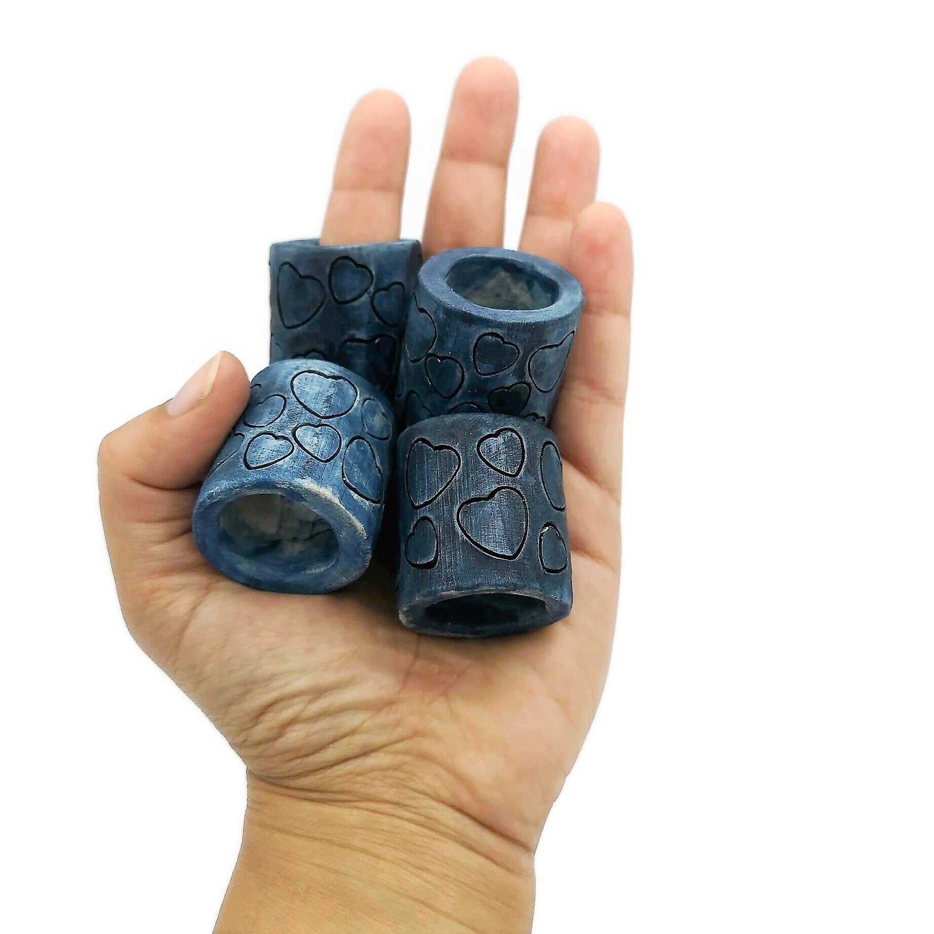 4Pc Large Hole Beads 35 mm (1.4 inches) Long. Ceramic Tube Beads For Macrame, Chunky Beads Heart Pattern For Plant Hanger and Home Decor - Ceramica Ana Rafael