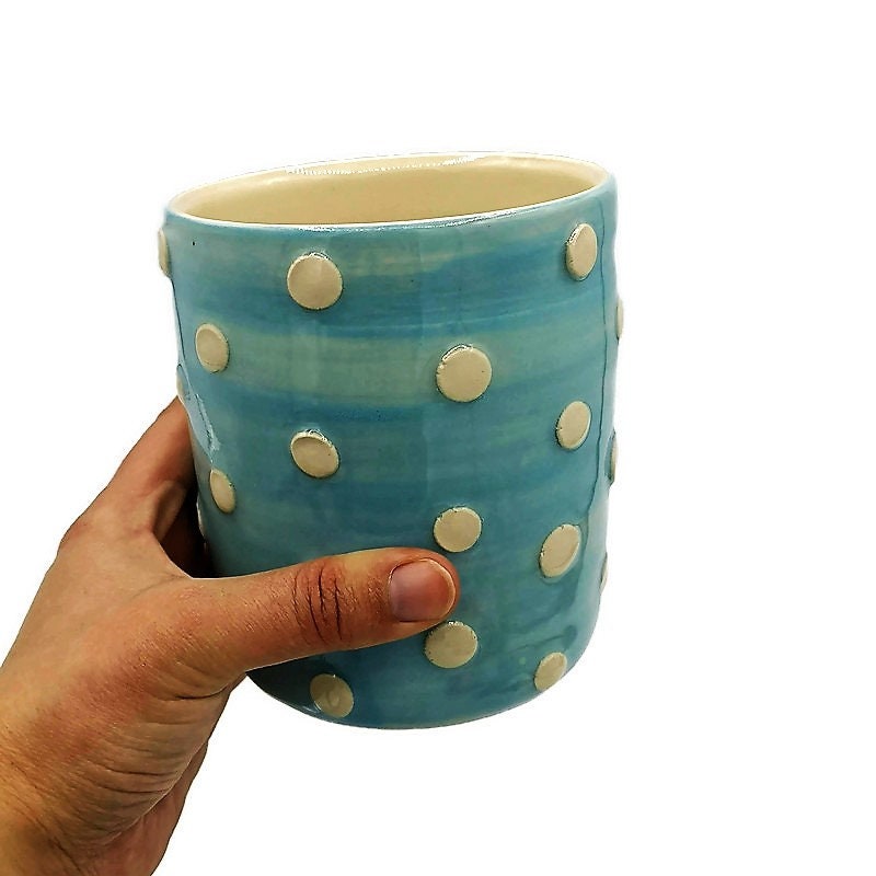 Large Utensil Holder For Kitchen Counter, Utensil Organizer Blue With White Dots, Unique Wedding Gift For Couple, Handmade New Home Gift - Ceramica Ana Rafael