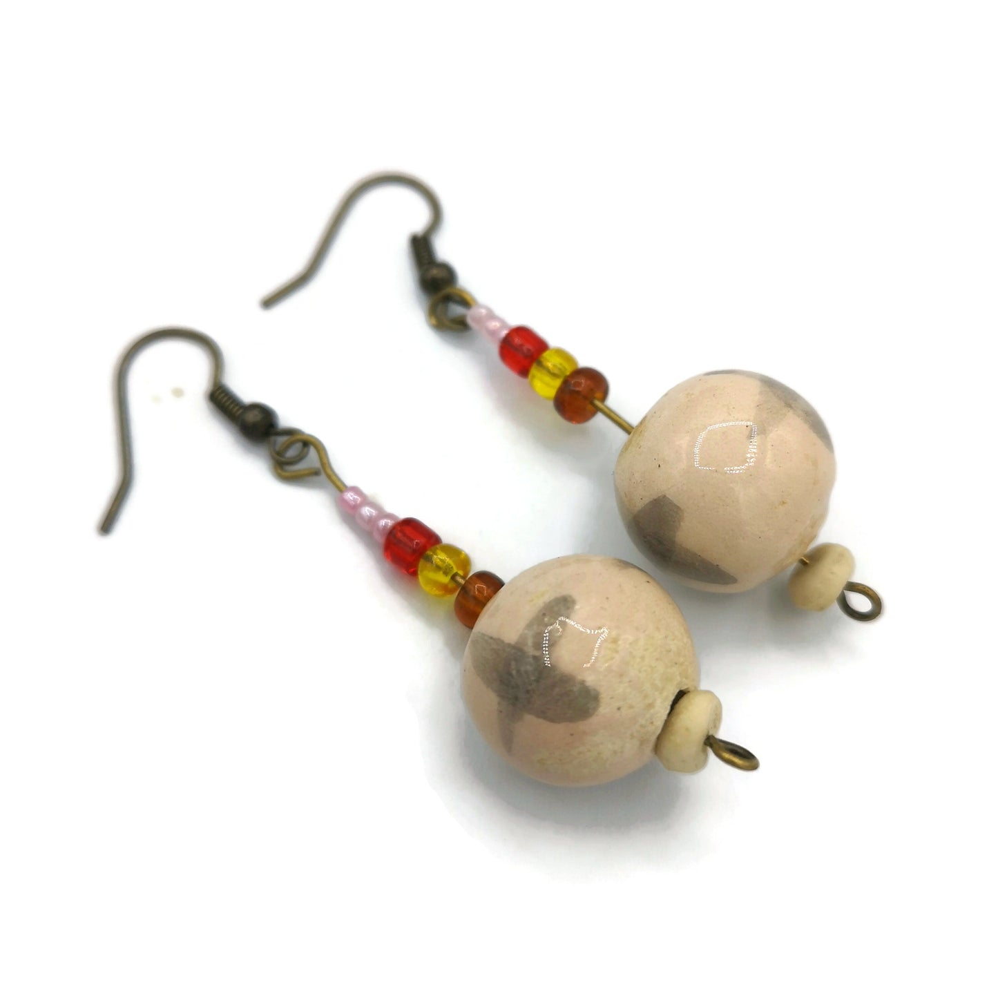 Ceramic Boho Earrings Dangle For Women, Unique Aesthetic Earrings, 9th Anniversary Gift For Her, Dainty Earrings, Mom Birthday Gift - Ceramica Ana Rafael