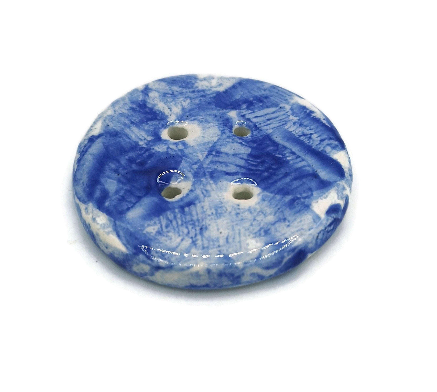 1Pc Coat Button Large, Blue Novelty Buttons, Round Handmade Ceramic Sewing Supplies And Notions, Sewing Buttons For Blouse