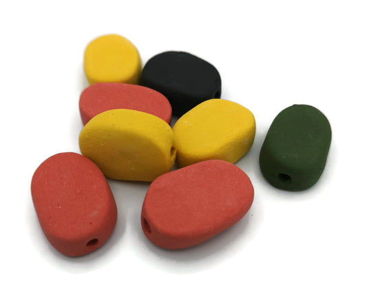 8Pc 20mm Handmade Ceramic Extra Large Oval Beads For Jewelry Making, Assorted Colorful Macrame Beads Large Hole 2 mm, Unique Clay Beads - Ceramica Ana Rafael