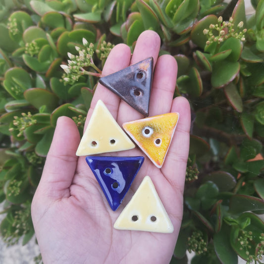 5Pc Hndmade Ceramic Large Sewing Buttons, Flat Triangle Coat Buttons, Strange And Unusual 2 HoleClay Buttons , Sewing Supplies And Notions - Ceramica Ana Rafael