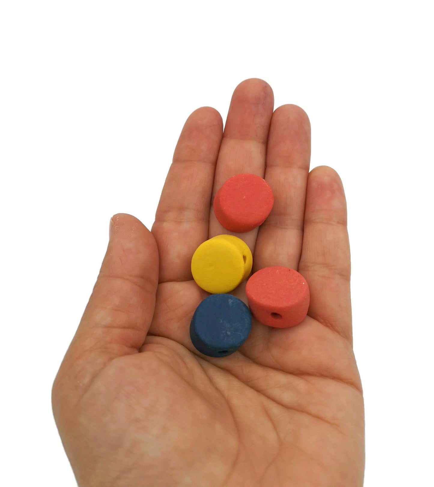 4Pc 15mm Assorted Handmade Ceramic Beads For Jewelry Making, Colorful Matte Clay Macrame Beads Large Hole 2mm, Artisan Pottery Coin Beads - Ceramica Ana Rafael