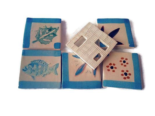 Handmade ceramic Mosaic Tiles, Set Of 6 Ceramic Tile Mural Hanpainted Backsplash Tiles, best sellers Mediterranean Tiles, Portuguese Gifts - Ceramica Ana Rafael