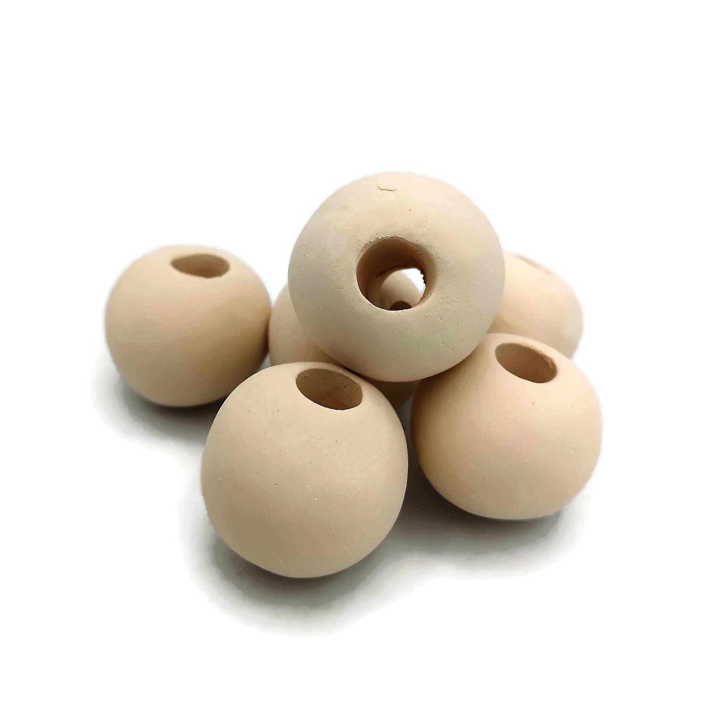 6Pc Handmade Ceramic Bisque Beads Ready To Paint, Oversized Beads for Jewelry Making Supplies Unglazed, Large Hole Macrame Beads Unpainted - Ceramica Ana Rafael