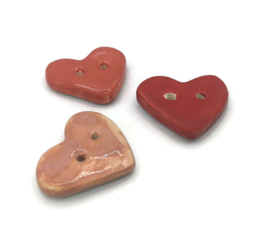 3Pc Large Heart Buttons, Flat Fancy Sewing Supplies And Notions, Handmade Ceramic Buttons, Valentines Day Decor, Clay Buttons Lot - Ceramica Ana Rafael