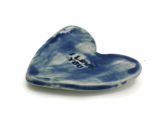 Blue ceramic heart ring dish for jewellery
