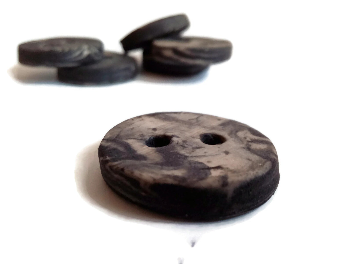6PC 25mm Matte Black And White Handmade Ceramic Buttons for Knitting, 2 Hole Flat Back Marbled Sewing Buttons For Coat Best Sellers - Ceramica Ana Rafael