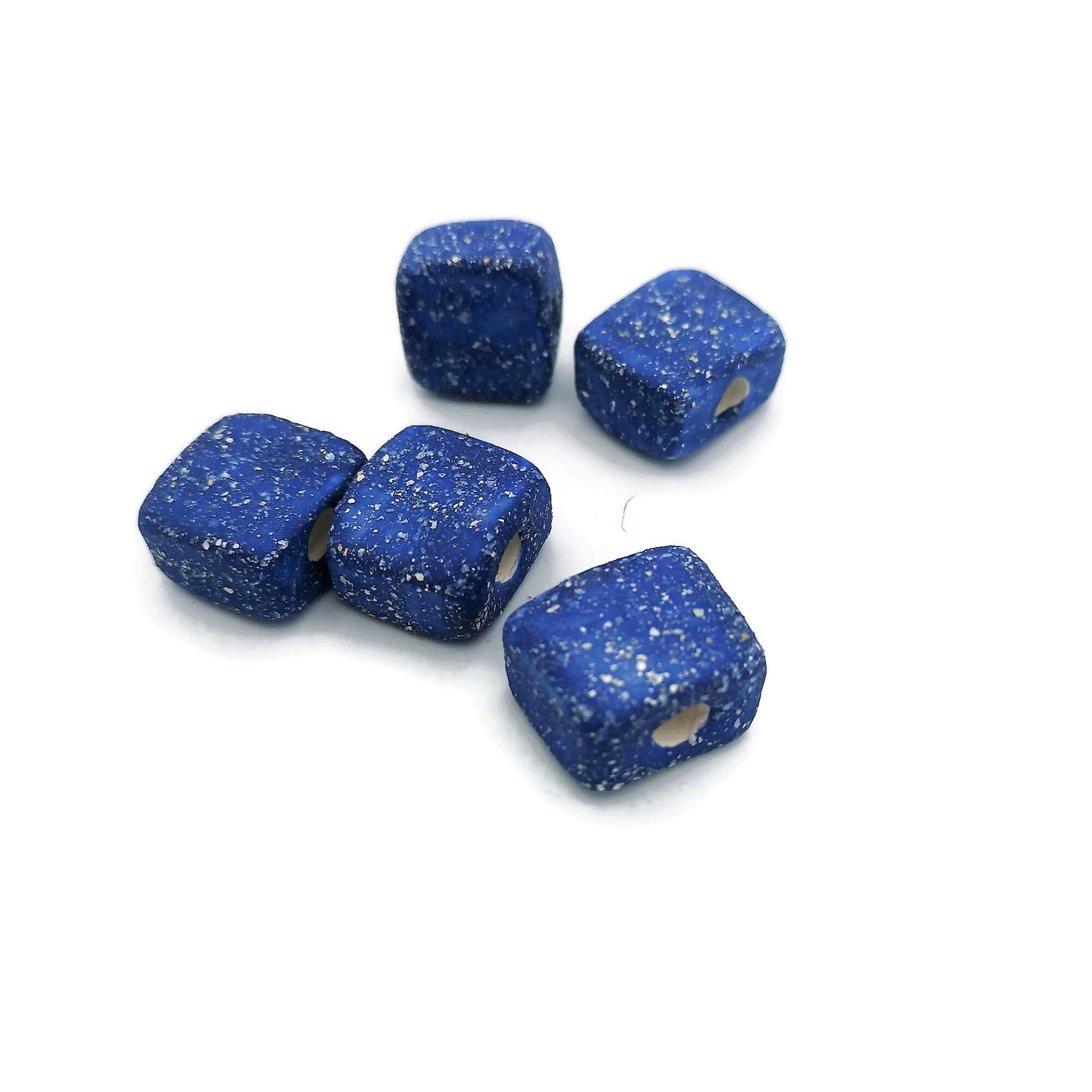 5Pc Handmade Ceramic Beads Jewelry Making, Unique Square Bead Unusual, ClayMacrame Beads Large Hole 5mm Dreadlock Beads - Ceramica Ana Rafael