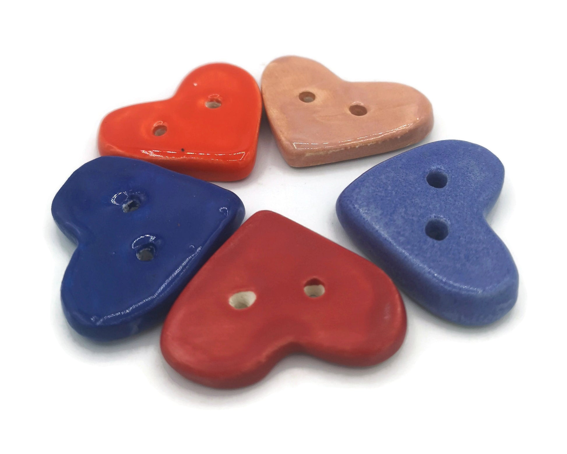5Pc heart shaped sewing buttons, large buttons for sweater, handmade ceramic buttons for crafts, clay buttons, best seller blazer buttons - Ceramica Ana Rafael