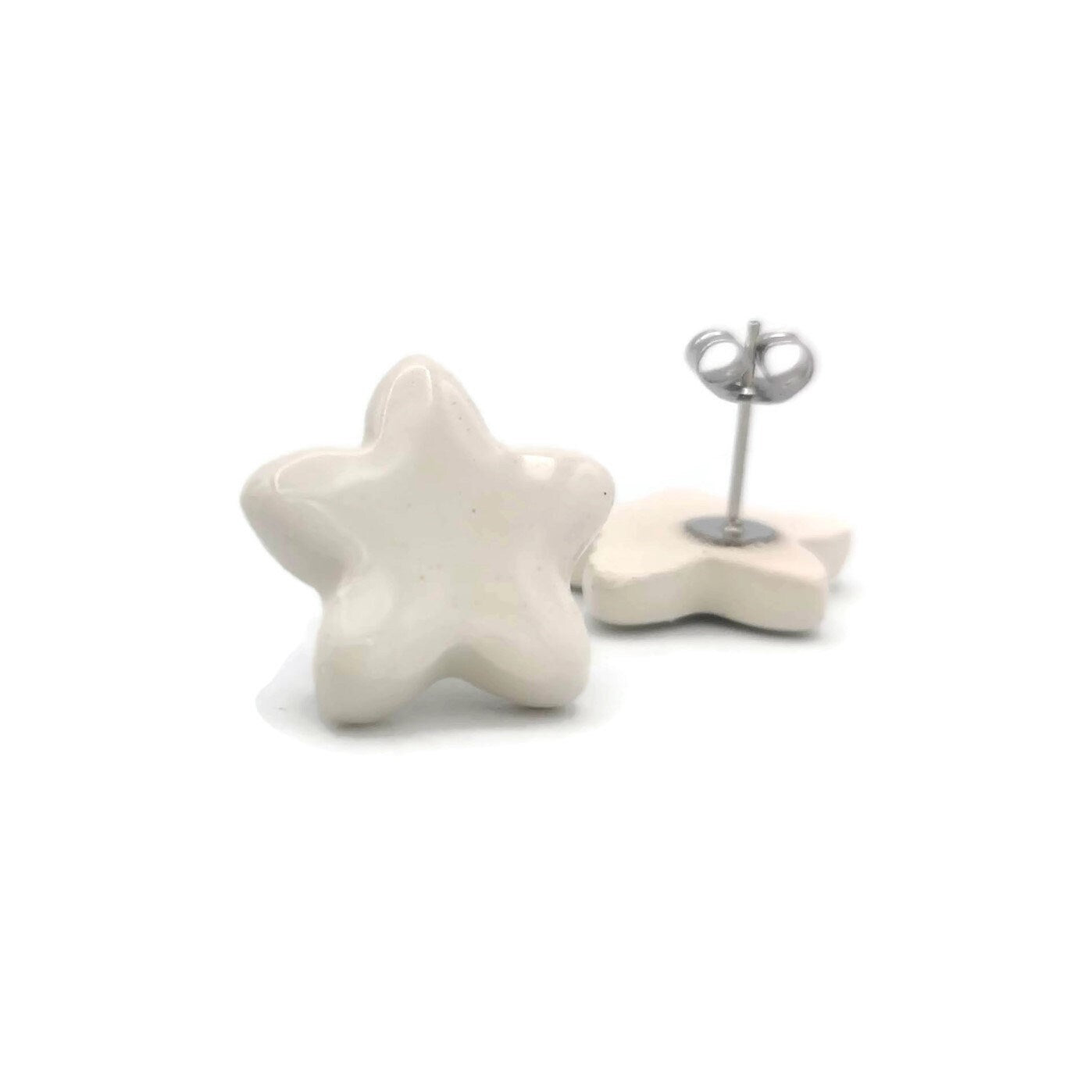 White Star Stud Earrings For Women, Artisan Celestial Ceramic Earrings, Minimalist Best Gifts For Her, Stocking Stuffers For Teen Girl - Ceramica Ana Rafael