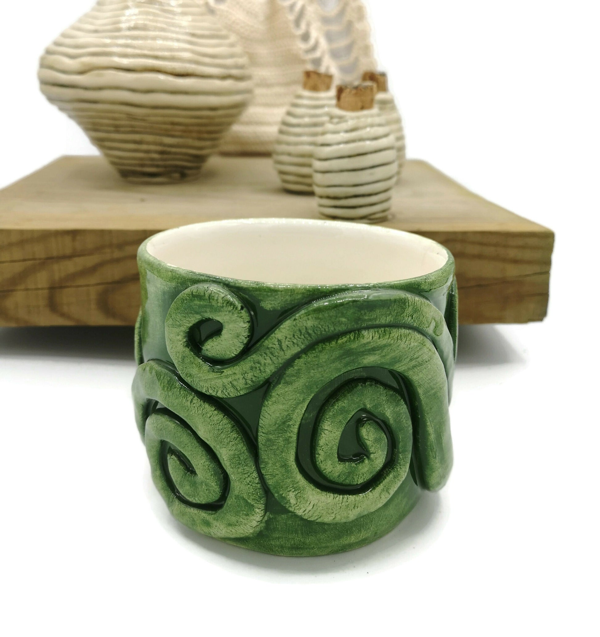 Handmade Ceramic Textured Green Vase For Home Decor, Pottery Succulent Planter Pot, Sculptural Utensil Holder, Mothers Day Gift For Grandma - Ceramica Ana Rafael