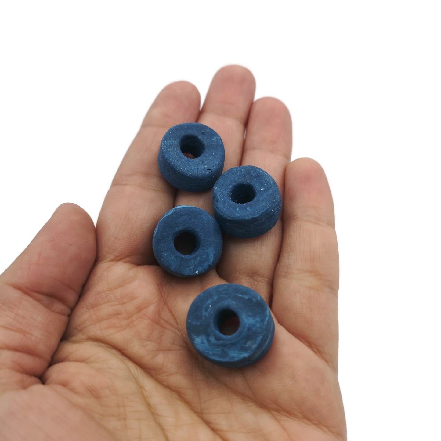 Handmade Ceramic Beads For Jewelry Making, 4 Pcs Clay Beads, Large Hole Beads, Dreadlock Beads, Unique Donut Bead Unusual - Ceramica Ana Rafael